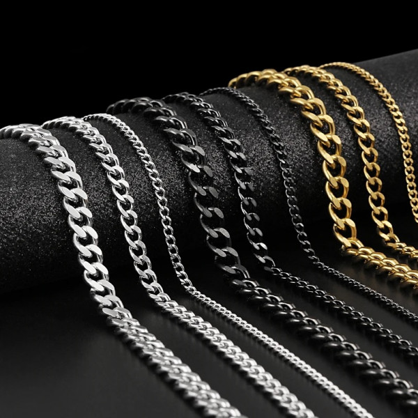 Edelstahl Panzerkette Halskette Armband Herren Damen Silber Schwarz Gold 3-7 mm