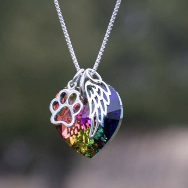 Regenbogen Halskette Kristall Flügel Herz Engel Anhänger Schmuck Kette