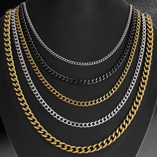 Edelstahl Panzerkette Halskette Armband Herren Damen Silber Schwarz Gold 3-7 mm