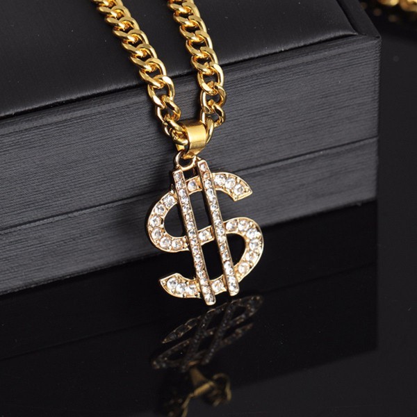 Gold Kette Dollar Anhänger Halskette Hip Hop Disco Outfit Rapper Schmuck