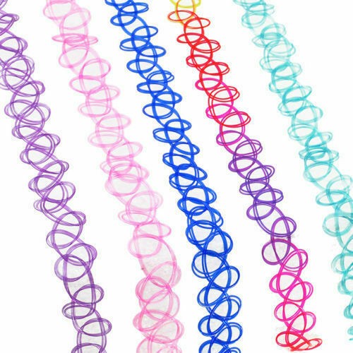 12x Kinder Halsband Damen Mädchen Halskette Tattoo Kette Set Elastisch Choker