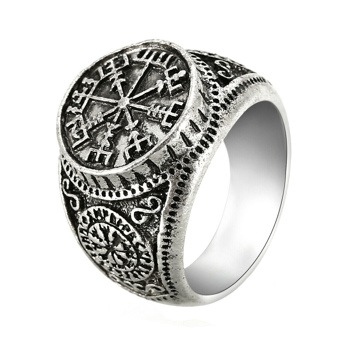 Herren Retro Wikinger Viking Signet Band Ring Odin Piratenring Schmuck Amulett 