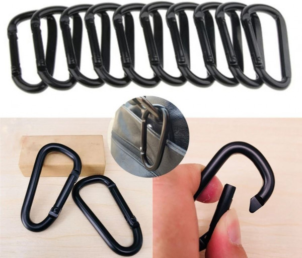 20x Alu Karabinerhaken Schwarz 46,5 mm Karabiner Haken Schnapphaken Aluminium Camping