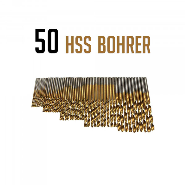 50 Stück 1/ 1.5/ 2.0/ 2.5/ 3 mm Titan Beschichteter HSS Bohrer Set