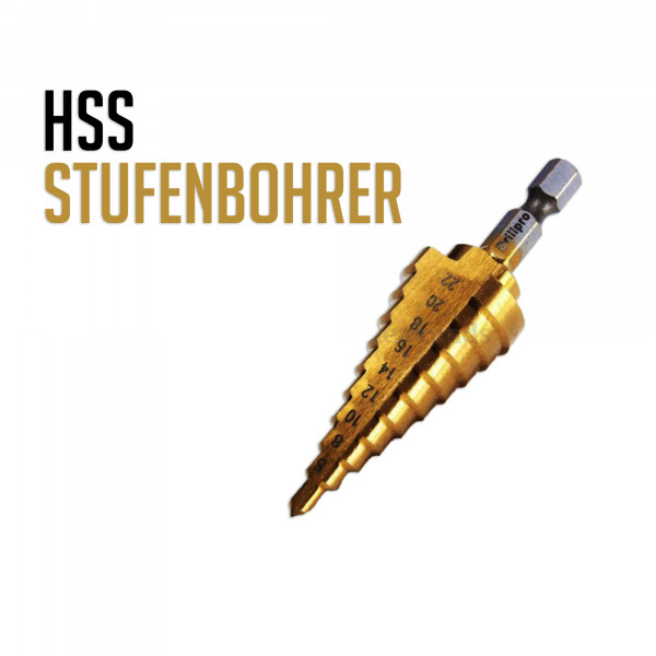 HSS-TIN Stufenbohrer Kegelsenker Konusbohrer Schälbohrer Metallbohrer Ø 4-22mm
